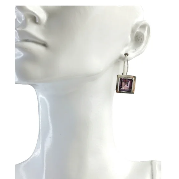 Square cut lavender amethyst drop earrings in Sterling Silver 🆕 - Picture 7 of 8